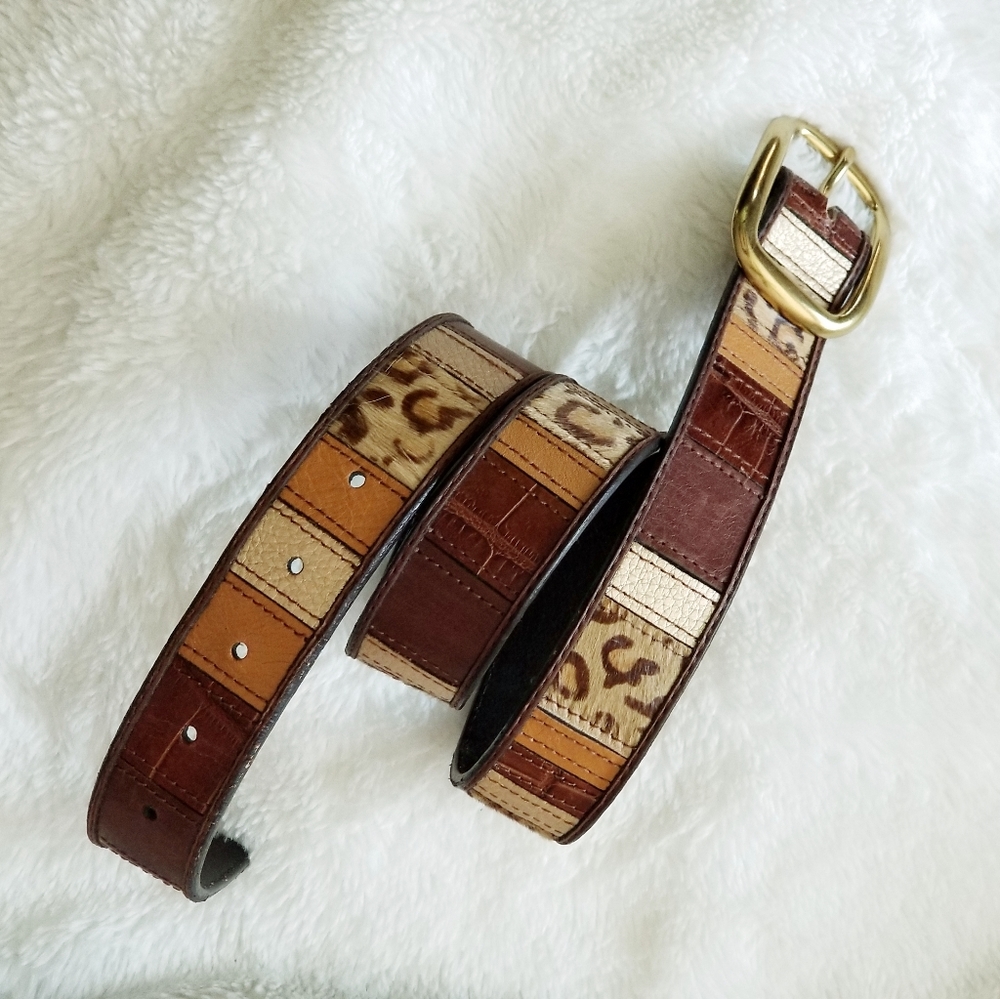 FOSSIL RARE LEATHER PATCHWORK BELT - Picture 2 of 7